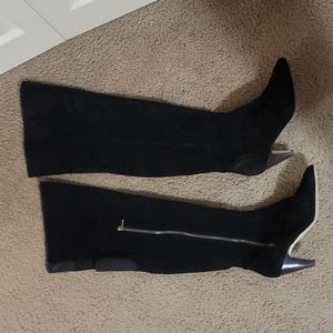 Black suede over the knee heeled boots with a side zipper, great condition, 8